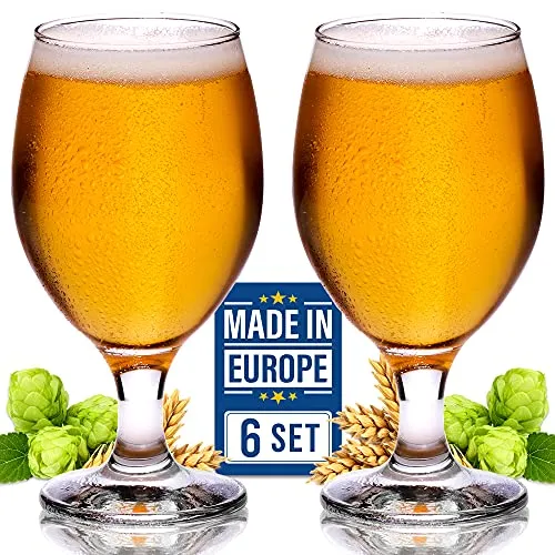 Craft Beer Glasses Set of 6, Belgian Style Stemmed Tulip Classics, IPA Beer Tasting Glassware,13 1/2 oz