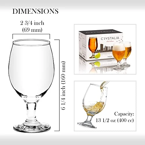 Craft Beer Glasses Set of 6, Belgian Style Stemmed Tulip Classics, IPA Beer Tasting Glassware,13 1/2 oz