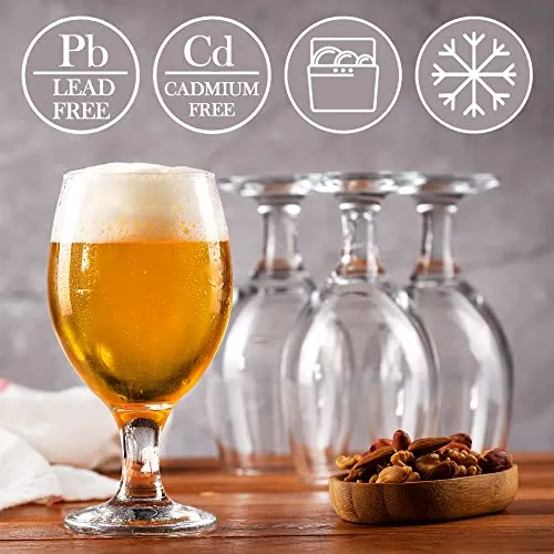 Craft Beer Glasses Set of 6, Belgian Style Stemmed Tulip Classics, IPA Beer Tasting Glassware,13 1/2 oz