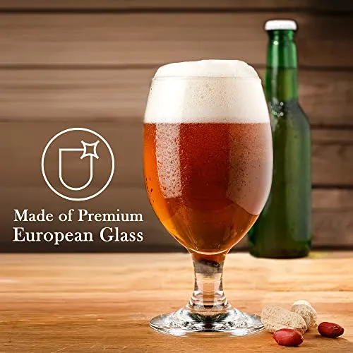 Craft Beer Glasses Set of 6, Belgian Style Stemmed Tulip Classics, IPA Beer Tasting Glassware,13 1/2 oz