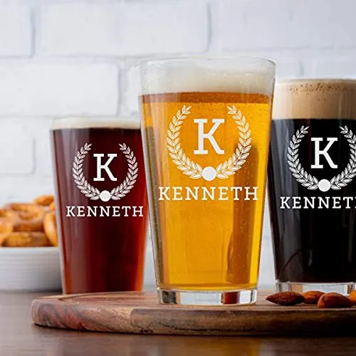 Personalized Beer Glass Gift Set - 9 Premium Etched Customizable Designs for Birthday, Anniversary, Housewarming, Wedding - Great Gift for Men, Women, Couples - Engraved by Froolu