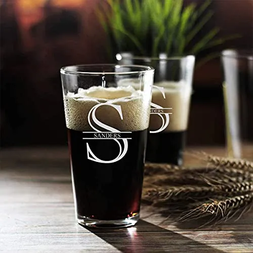 Personalized Beer Glass Gift Set - 9 Premium Etched Customizable Designs for Birthday, Anniversary, Housewarming, Wedding - Great Gift for Men, Women, Couples - Engraved by Froolu