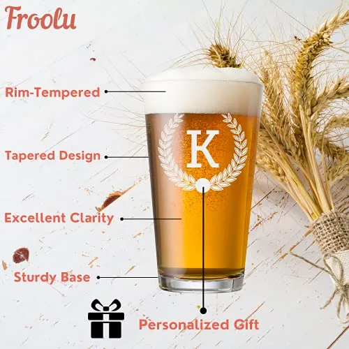 Personalized Beer Glass Gift Set - 9 Premium Etched Customizable Designs for Birthday, Anniversary, Housewarming, Wedding - Great Gift for Men, Women, Couples - Engraved by Froolu