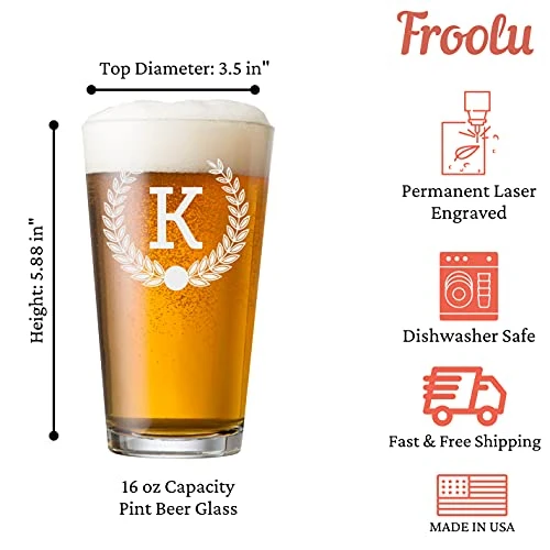 Personalized Beer Glass Gift Set - 9 Premium Etched Customizable Designs for Birthday, Anniversary, Housewarming, Wedding - Great Gift for Men, Women, Couples - Engraved by Froolu