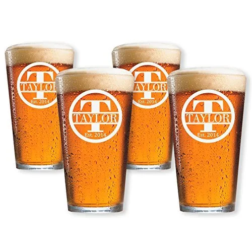 Personalized Beer Glass Gift Set - 9 Premium Etched Customizable Designs for Birthday, Anniversary, Housewarming, Wedding - Great Gift for Men, Women, Couples - Engraved by Froolu