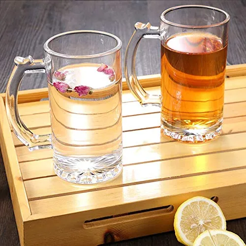 Beer Mugs Set,Glass Mugs With Handle 16oz,Large Beer Glasses For Freezer,Beer Cups Drinking Glasses 500ml,Pub Drinking Mugs Stein Water Cups For Bar,Alcohol,Beverages Set of 8 KTZB02…
