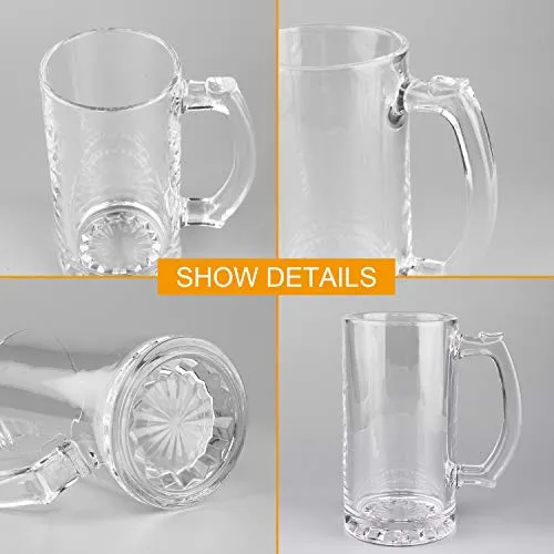 Beer Mugs Set,Glass Mugs With Handle 16oz,Large Beer Glasses For Freezer,Beer Cups Drinking Glasses 500ml,Pub Drinking Mugs Stein Water Cups For Bar,Alcohol,Beverages Set of 8 KTZB02…