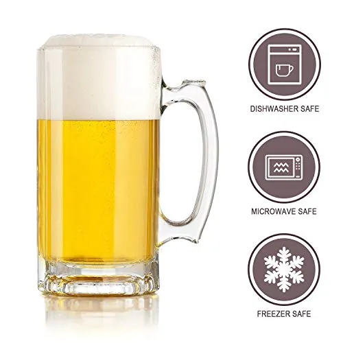 Beer Mugs Set,Glass Mugs With Handle 16oz,Large Beer Glasses For Freezer,Beer Cups Drinking Glasses 500ml,Pub Drinking Mugs Stein Water Cups For Bar,Alcohol,Beverages Set of 8 KTZB02…