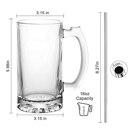 Beer Mugs Set,Glass Mugs With Handle 16oz,Large Beer Glasses For Freezer,Beer Cups Drinking Glasses 500ml,Pub Drinking Mugs Stein Water Cups For Bar,Alcohol,Beverages Set of 8 KTZB02…