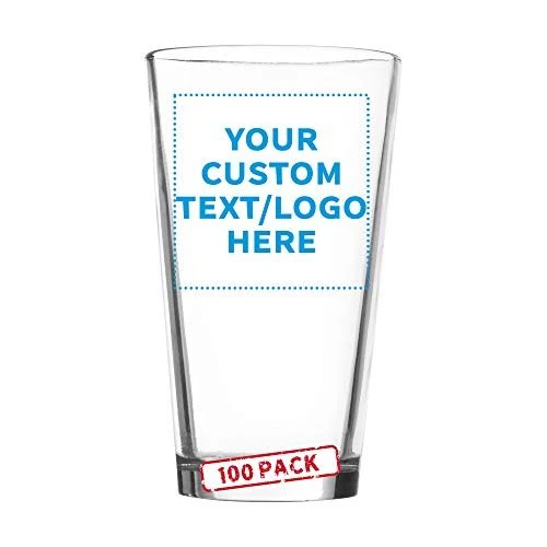 Custom Heavy Duty Beer Pint Glasses by ARC 16 oz. Set of 100, Personalized Bulk Pack - USA Made Restaurant Glassware, Perfect for Beer, Cocktails, Soda, Other Beverages - Clear