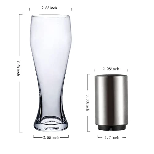 Pilsner Craft Beer Glasses with Beer Bottle Opener 16oz Beer Glasses Beer Glass Set Bar Glassware Pint Beer Glass Beer Glasses for Men Set of 4
