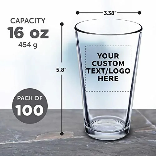 DISCOUNT PROMOS Beer Pint Glasses 16 Ounce Set of 100, Bulk Heavy Duty Glassware for Restaurant, Bar, Clear