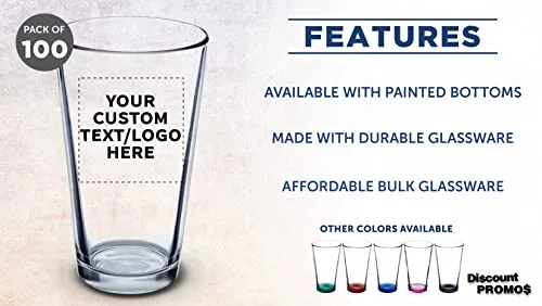 DISCOUNT PROMOS Beer Pint Glasses 16 Ounce Set of 100, Bulk Heavy Duty Glassware for Restaurant, Bar, Clear