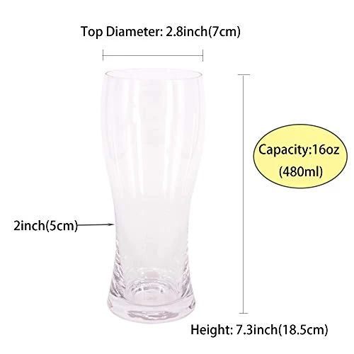 BPFY 16oz Beer Glasses Set of 6 Pilsner Beer Glass Craft Beer Glasses Beer Glassware Cup Bar Beer Glasses Pub Beer Glasses Classic Beer Glasses for Men