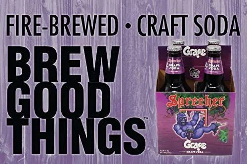 Sprecher Grape Soda, Great Tasting, Hand Crafted, Fire-Brewed Gourmet Craft Soda, 16oz Glass Bottle (3-4 packs,12 bottles)