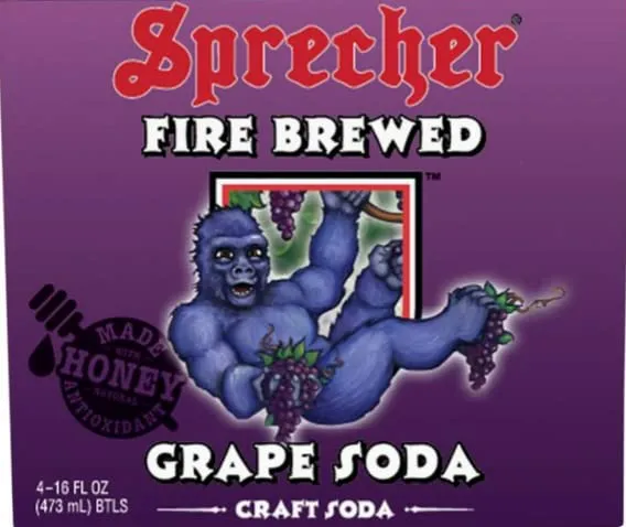 Sprecher Grape Soda, Great Tasting, Hand Crafted, Fire-Brewed Gourmet Craft Soda, 16oz Glass Bottle (3-4 packs,12 bottles)