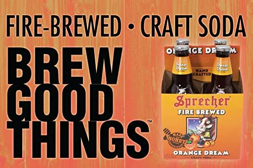 Sprecher Orange Dream, Fire-Brewed Craft Soda, Glass Bottle, 16oz, 12 Pack