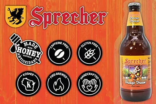 Sprecher Orange Dream, Fire-Brewed Craft Soda, Glass Bottle, 16oz, 12 Pack