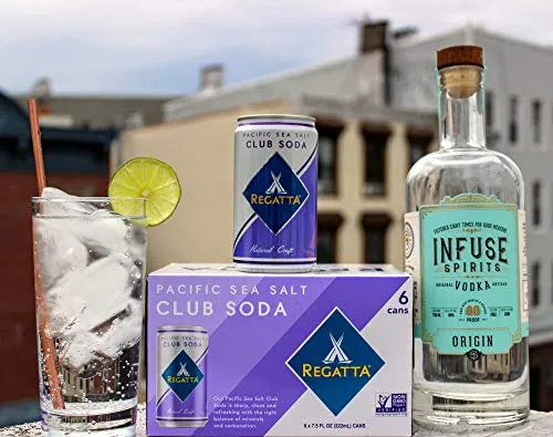 Regatta Craft Mixers, Pacific Sea Salt Club Soda, Zero Calorie, Premium Cocktail Mixer, 7.5oz, Case of 24 Sleek Cans
