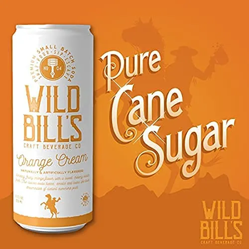 Wild Bill's - Orange Cream, Classic Soda Pop, Pure Cane Sugar, NO High Fructose Corn Syrup, Caffeine Free, Gluten Free, Vegan (12 oz, 12-Pack)