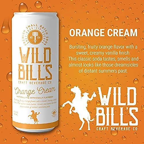 Wild Bill's - Orange Cream, Classic Soda Pop, Pure Cane Sugar, NO High Fructose Corn Syrup, Caffeine Free, Gluten Free, Vegan (12 oz, 12-Pack)