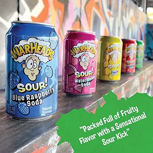 WARHEADS SODA - Sour Fruity Soda with Classic Warheads Flavors – Perfectly Balanced Sweet and Sour Soda - Warheads Candy Throwback Treat, Soda, Cocktail Mixer, Pack of 5, 12oz Cans (Sampler Pack)