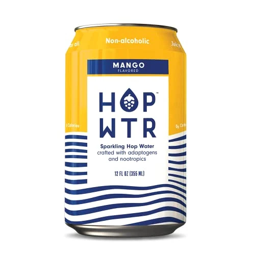 HOP WTR - Sparkling Hop Water - Mango - (12 Pack) - NA Beer, No Calories or Sugar, Low Carb, With Adaptogens and Nootropics for Added Benefits (12 oz Cans)