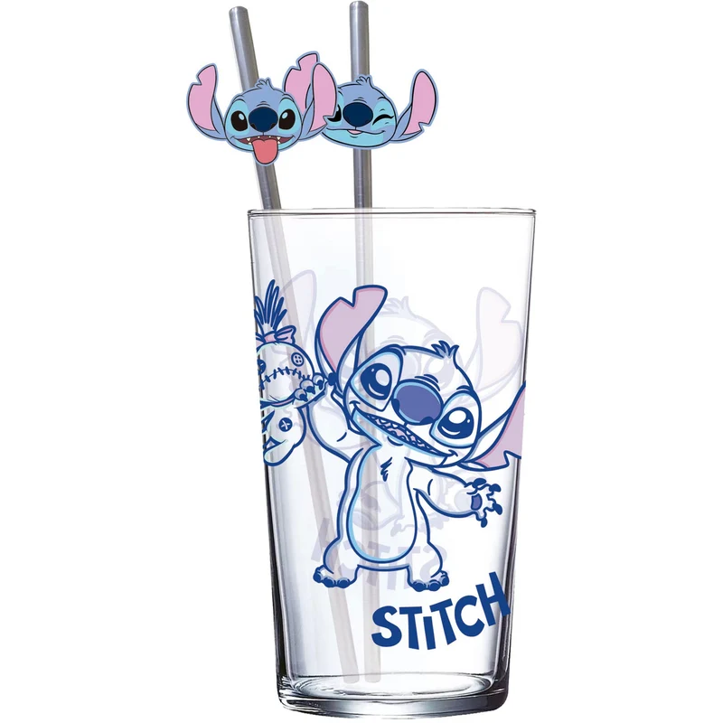 Lilo & Stitch Glas Tumbler mit Trinkhalmen Stitch 485 ml