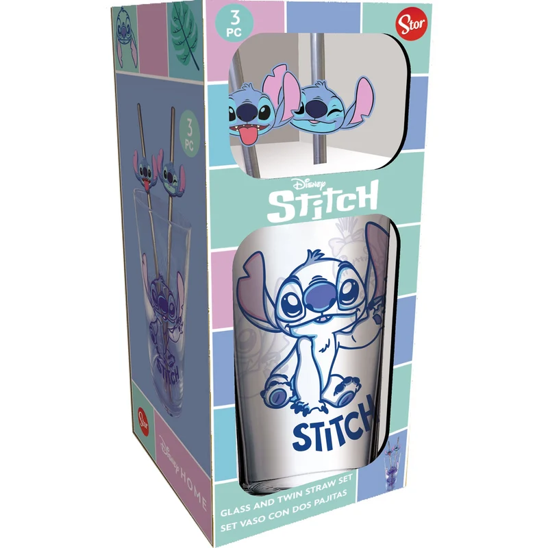 Lilo & Stitch Glas Tumbler mit Trinkhalmen Stitch 485 ml