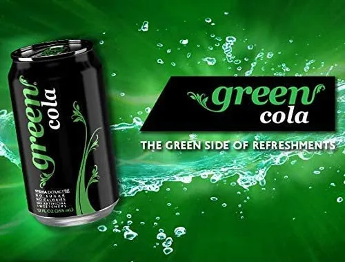 Green Cola - Sugar Free, Zero Calories, Naturally Sweetened with 100% Stevia Leaf Extract, Carbonated Soda, 100% Cola Taste, 12 Fl Oz each can - Pack of 8