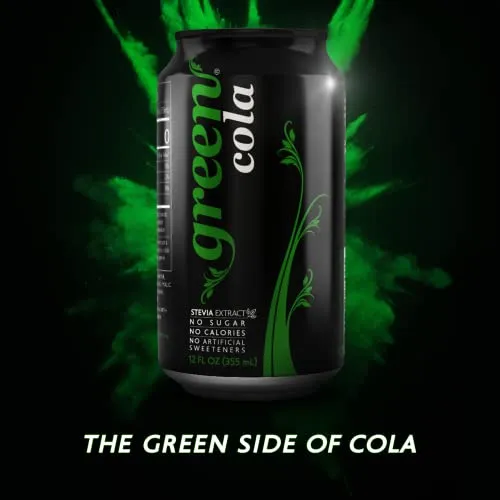 Green Cola - Sugar Free, Zero Calories, Naturally Sweetened with 100% Stevia Leaf Extract, Carbonated Soda, 100% Cola Taste, 12 Fl Oz each can - Pack of 8