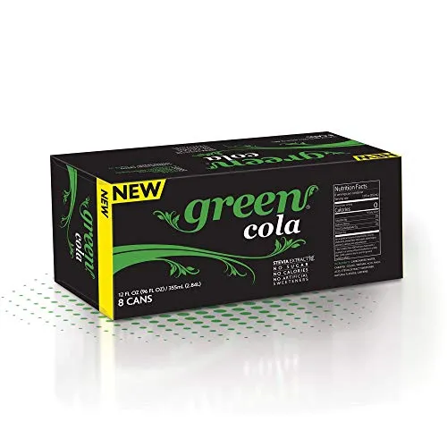Green Cola - Sugar Free, Zero Calories, Naturally Sweetened with 100% Stevia Leaf Extract, Carbonated Soda, 100% Cola Taste, 12 Fl Oz each can - Pack of 8