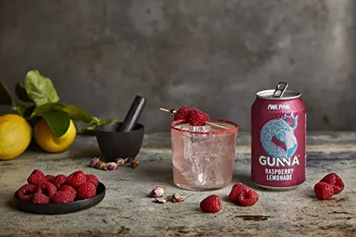 Gunna Craft Soda | Pink Punk Raspberry Lemonade | Unique Sparkling Lemonade| Natural | Refreshing | Soft Drink and Mixer | Real Raspberry and Lemon Flavor | 12 oz | 12 pack