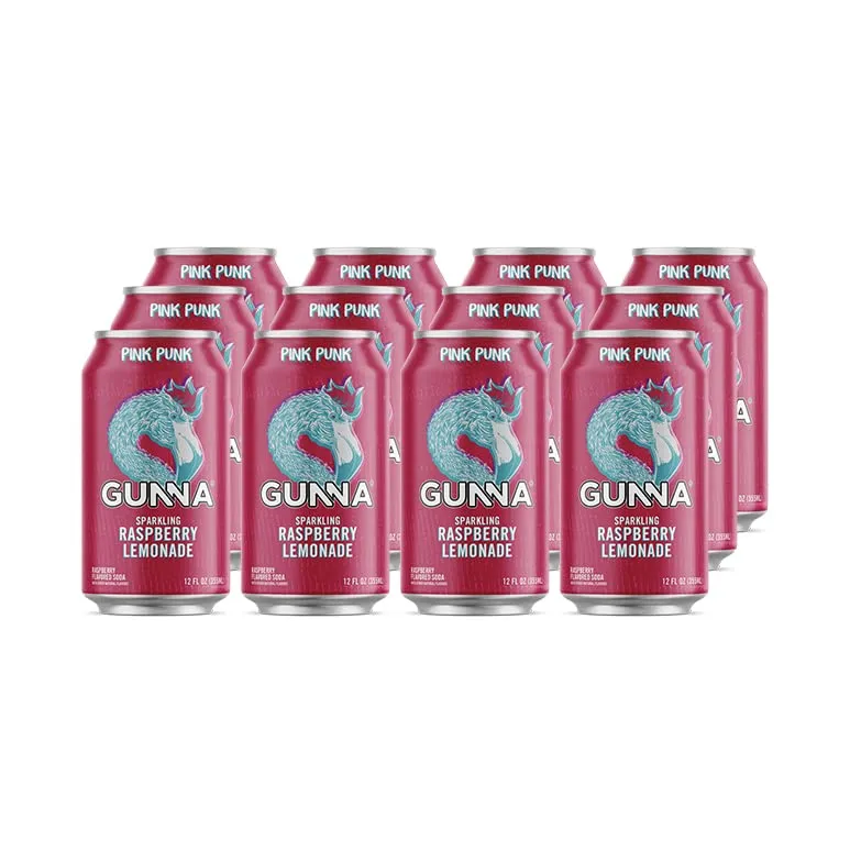 Gunna Craft Soda | Pink Punk Raspberry Lemonade | Unique Sparkling Lemonade| Natural | Refreshing | Soft Drink and Mixer | Real Raspberry and Lemon Flavor | 12 oz | 12 pack