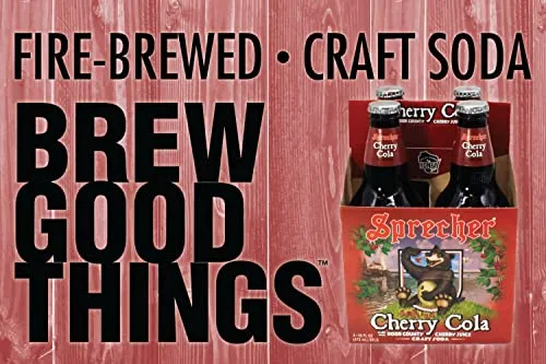 Sprecher Cherry Cola, Fire-Brewed Craft Soda, Glass Bottle, 16oz, 12 Pack