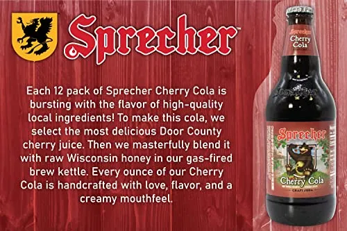 Sprecher Cherry Cola, Fire-Brewed Craft Soda, Glass Bottle, 16oz, 12 Pack