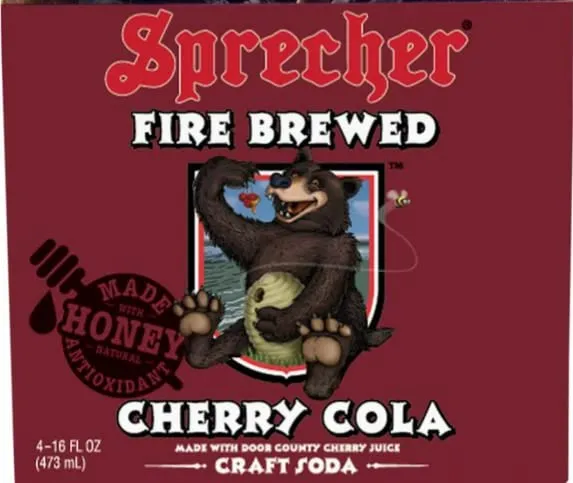 Sprecher Cherry Cola, Fire-Brewed Craft Soda, Glass Bottle, 16oz, 12 Pack