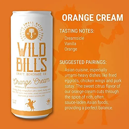 Wild Bill's - 4-Flavor Soda Variety Sampler, Root Beer + Vanilla Cream + Black Cherry + Orange Cream, Pure Cane Sugar, NO High Fructose Corn Syrup, Caffeine Free, Gluten Free, Vegan (12 oz, 12-Pack)