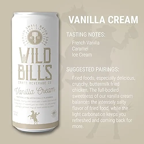 Wild Bill's - 4-Flavor Soda Variety Sampler, Root Beer + Vanilla Cream + Black Cherry + Orange Cream, Pure Cane Sugar, NO High Fructose Corn Syrup, Caffeine Free, Gluten Free, Vegan (12 oz, 12-Pack)