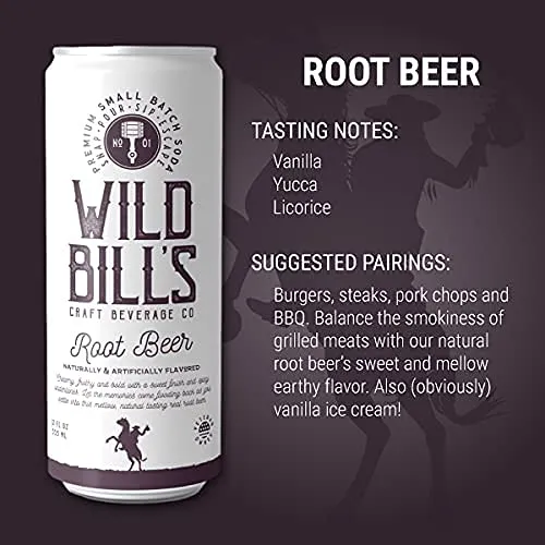 Wild Bill's - 4-Flavor Soda Variety Sampler, Root Beer + Vanilla Cream + Black Cherry + Orange Cream, Pure Cane Sugar, NO High Fructose Corn Syrup, Caffeine Free, Gluten Free, Vegan (12 oz, 12-Pack)