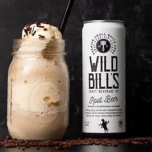 Wild Bill's - 4-Flavor Soda Variety Sampler, Root Beer + Vanilla Cream + Black Cherry + Orange Cream, Pure Cane Sugar, NO High Fructose Corn Syrup, Caffeine Free, Gluten Free, Vegan (12 oz, 12-Pack)