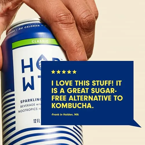 HOP WTR - Sparkling Hop Water - Classic (12 Pack) - NA Beer, No Calories or Sugar, Low Carb, With Adaptogens and Nootropics for Added Benefits (12 oz Cans)