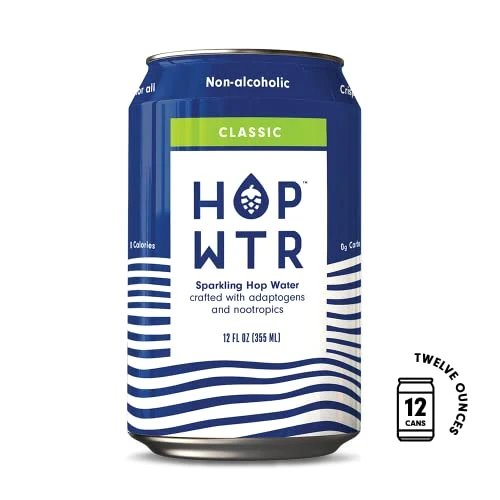HOP WTR - Sparkling Hop Water - Classic (12 Pack) - NA Beer, No Calories or Sugar, Low Carb, With Adaptogens and Nootropics for Added Benefits (12 oz Cans)