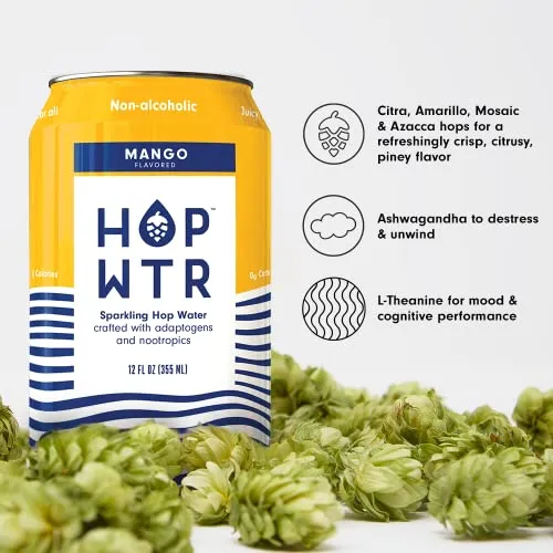 HOP WTR - Sparkling Hop Water - Variety Pack (12 Pack) - NA Beer, No Calories or Sugar, Low Carb, With Adaptogens and Nootropics for Added Benefits (12 oz Cans)