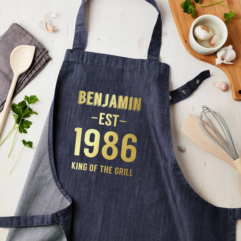 Personalised Personalised Blue Denim Established Year Apron