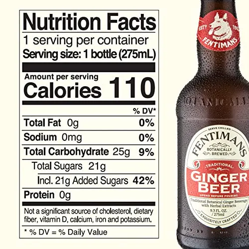 Fentimans Ginger Beer - Ginger Beer Non Alcoholic, Bontanically Brewed Ginger Beer, Natural Soda, Made with Natural Ginger Root, No Artifical Flavors, Preservatives, or Colors - Ginger Beer Soda, 9.3 Fl Oz (Pack of 4)