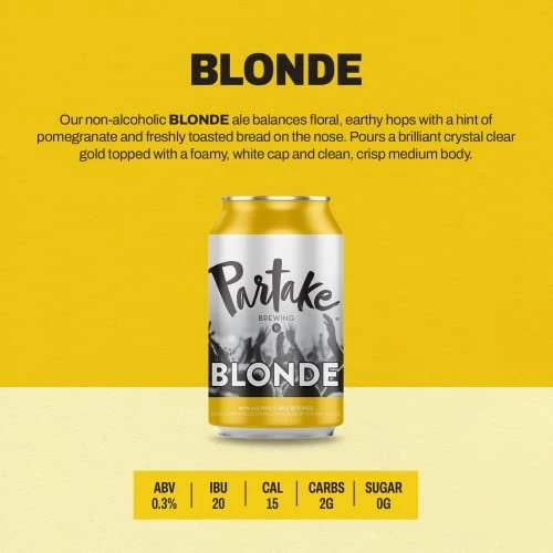 Partake Brewing Non Alcoholic Craft Brew, Blonde, 24 Pack - 12 Ounce Cans, Low Calorie, All Natural Ingredients