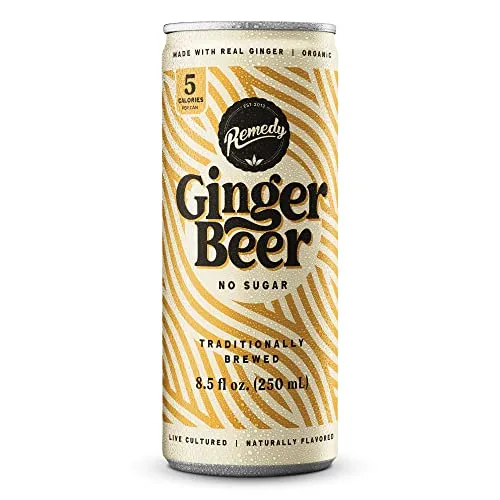 Remedy Ginger Beer - Sugar Free, USDA Organic & Low Calorie Mixer Drink - Non Alcoholic & Made With Real Ginger - 8.5 Fl Oz Can, 12-Pack