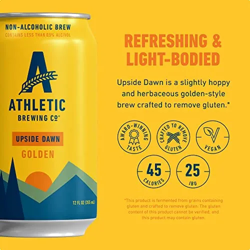 Athletic Brewing Company Craft Non-Alcoholic Beer - 12 Pack x 12 Fl Oz Cans - Upside Dawn Craft Golden - Low-Calorie, Award Winning - Subtle Aromas with Floral and Earthy Notes