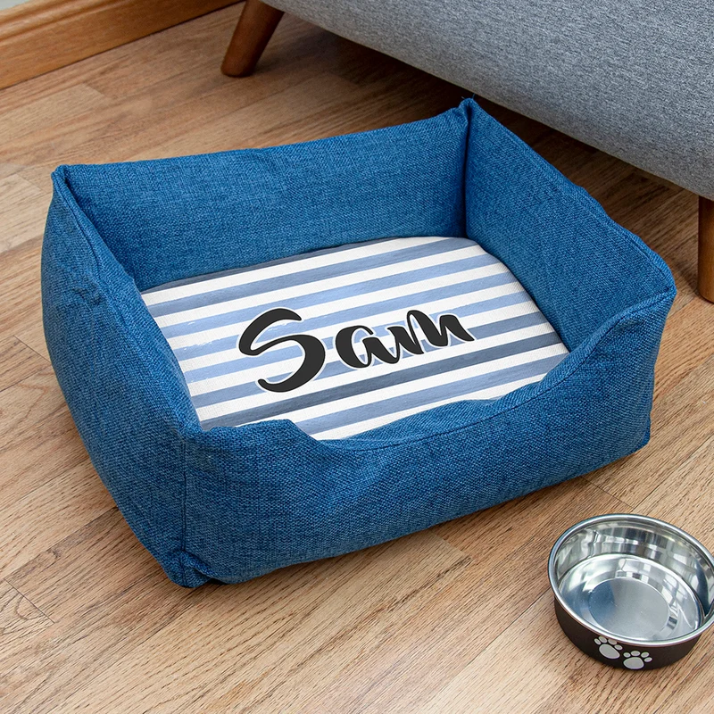 Personalised Personalised Blue Comfort Dog Bed with Blue Striped Design